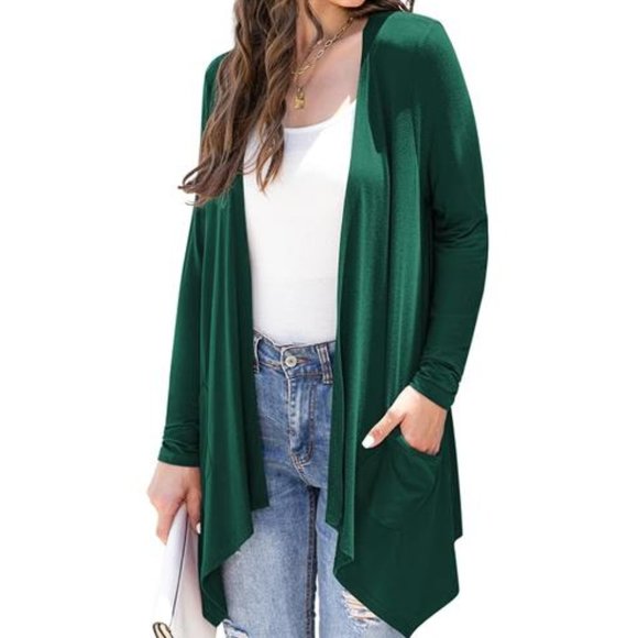 Womens Green Cardigan With Pockets Medium Lightweight Sweater Fall Fashion Trend - Picture 2 of 4